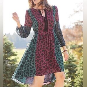 Matilda Jane A Little Party Long Sleeve A Line Floral Print Mini Dress Sz Medium